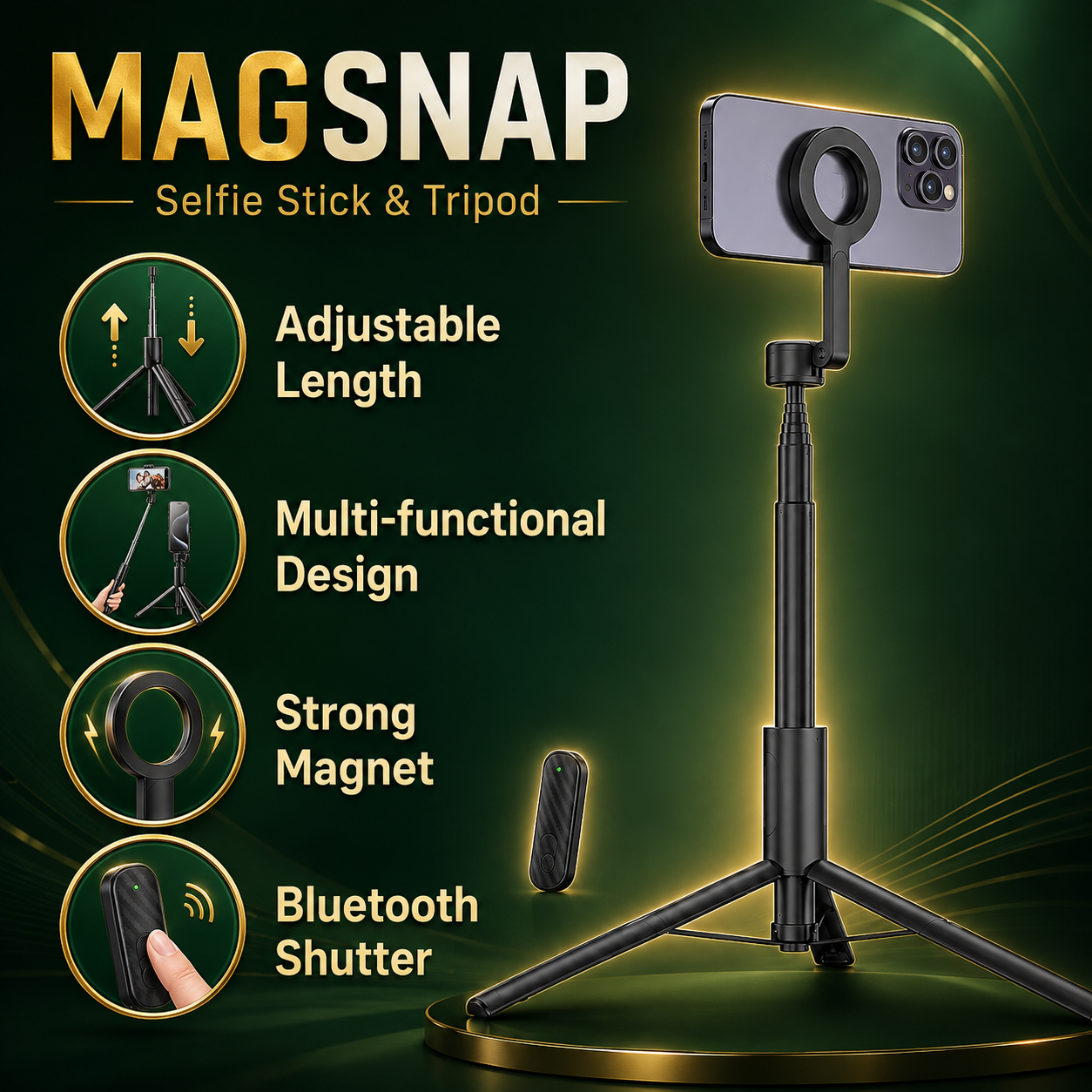 MagSnap Mini™ Magnetic Tripod & Selfie Stick | حامل مغناطيسي للهاتف وعصا سيلفي